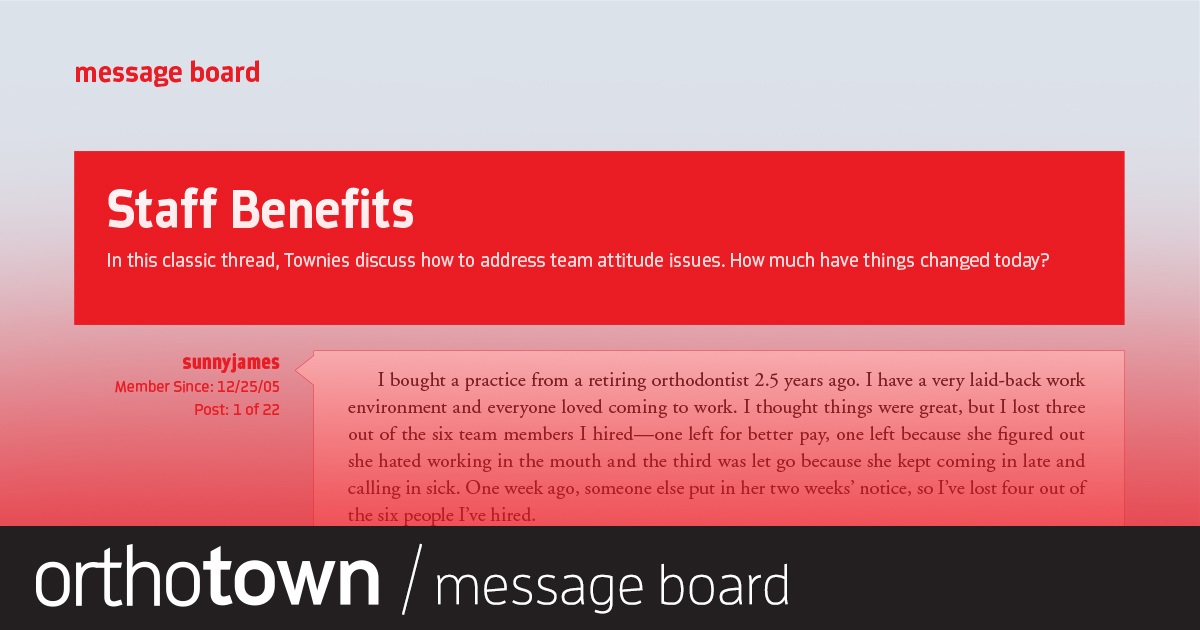 Staff Benefits Townies give feedback on a doctor’s new office setup and share their management advice.