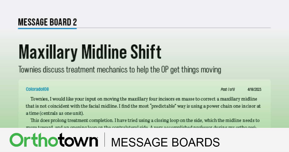 Maxillary Midline Shift Townies discuss treatment mechanics to help the OP get things moving.