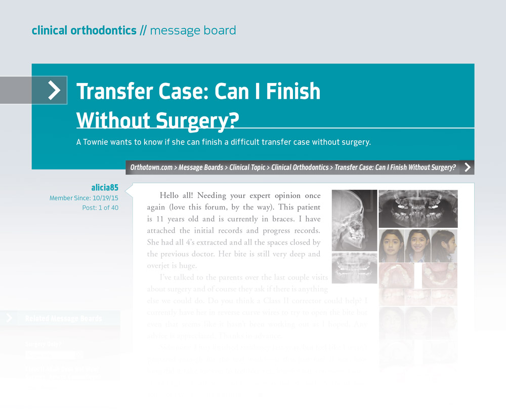 Message Board Header: Transfer Case: Can I finish Without Surgery?